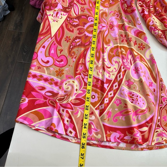Rixo Jules Abstract Print Mini Dress 100% Silk Paisley Pink Retro Hippie Boho XL - Picture 12 of 16